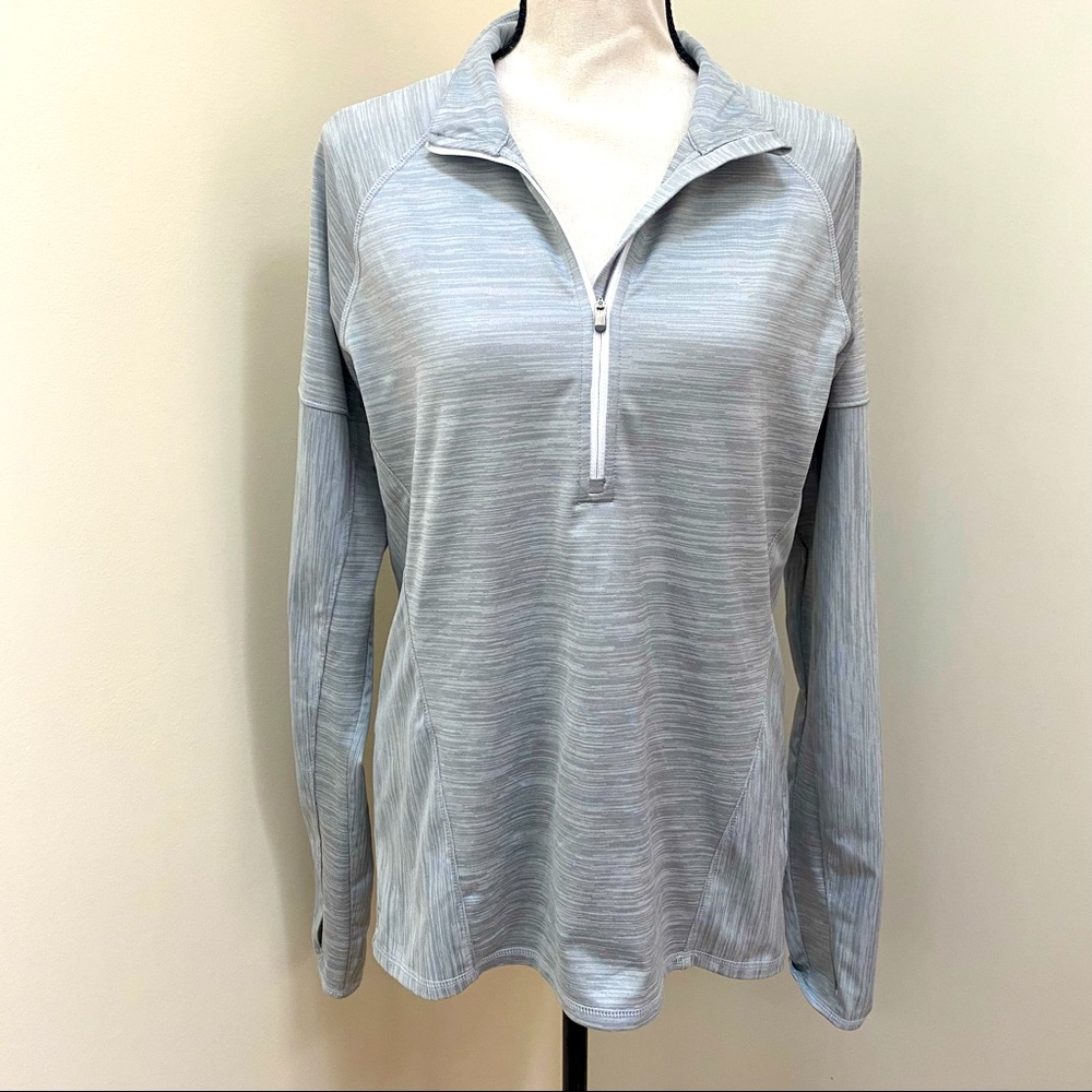 Athleta heathered gray half zip thumb hole top LT